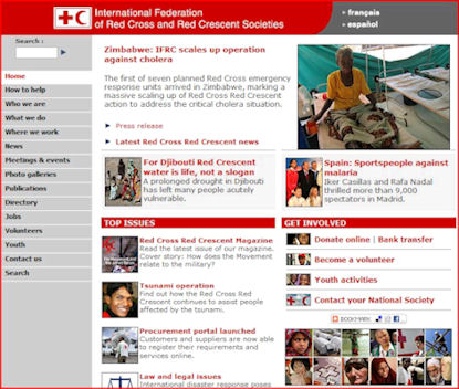 Picture of the web site for the International Federation of Red Cross and Red Crescent societies