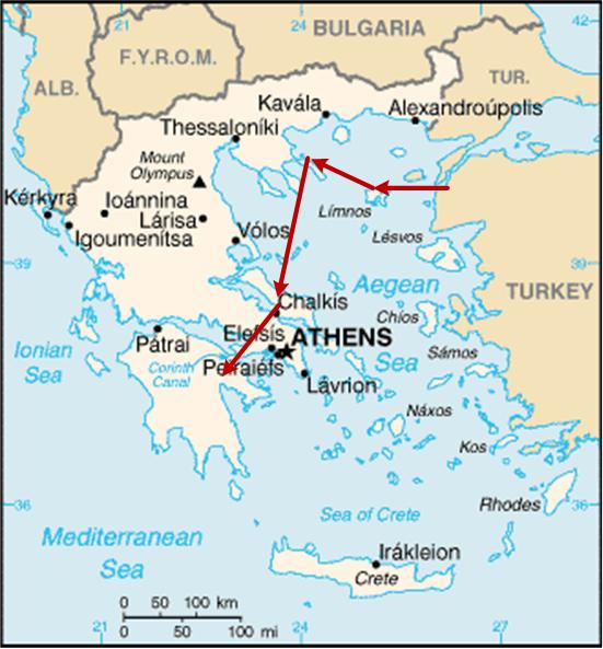 Route of message from Agamemnon to Clytaemnestra